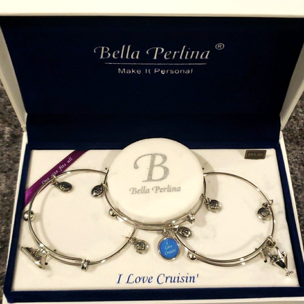 Set of 3 Silver Bella Perlina bangle bracelets
